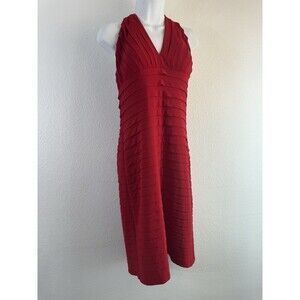 Adrianna Papell Size 14 Red Pleated Jersey Halter Bandage Dress